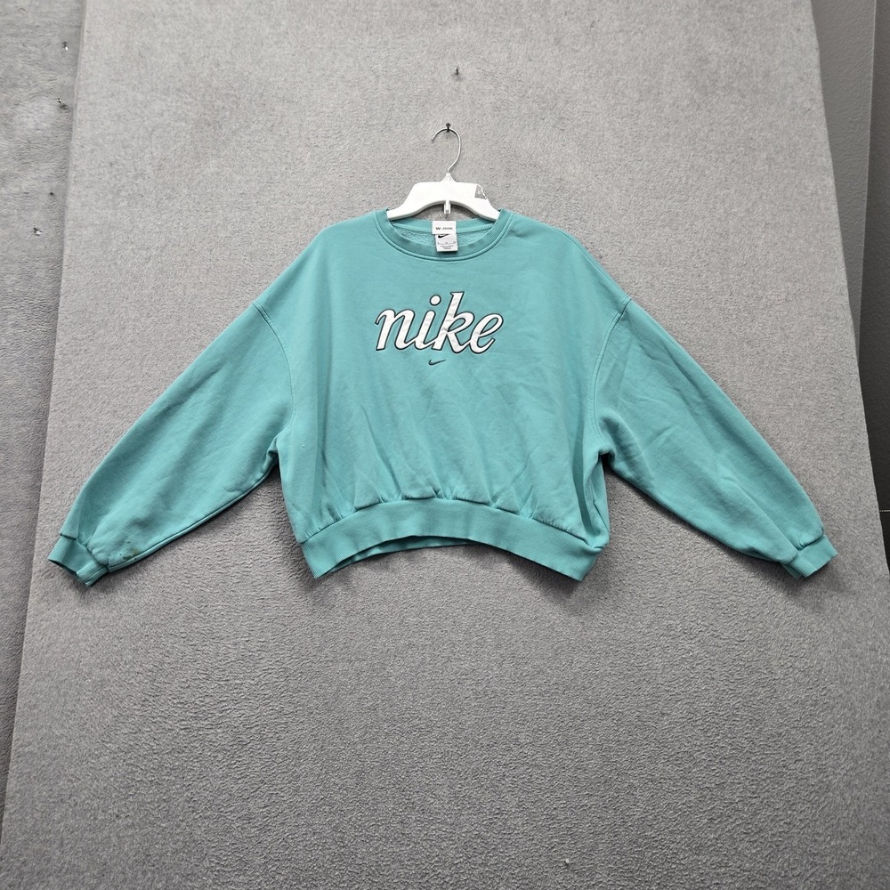 Nike Girls Sweatshirt XL Blue Club Fleece Center Swoosh Logo Cropped READ